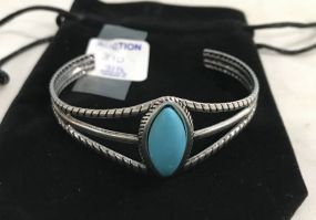 Turquoise Silvertone Cuff Bracelet
