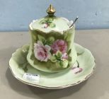 Lefton China Heritage Rose Jelly Jam Jar and Plate