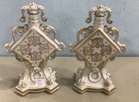 Pair of R.P.M. Germany Hand Painted Porcelain Decanter Urns