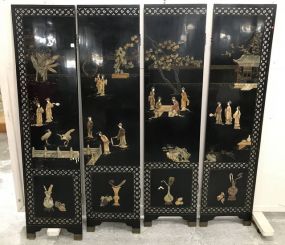 Four Panel Black Lacquer Room Divider Screen
