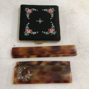 Vintage Compact and Two Faux Tortoise Shell Combs