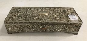 Ornate Silvertone Jewelry Box with Costume Jewelry Pieces