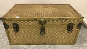 Vintage Brass and Woven Style Storage Trunk