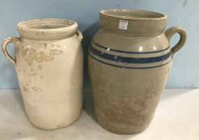 Large Blue Label Crock Jur and  White Stoneware Crock