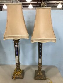 Pair of Modern Gold Gilt Mirrored Table Lamps