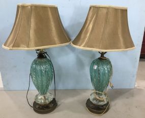 Pair of Art Blown Glass Vase Style Lamps
