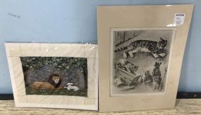 Lion, Goat Needle Point, and Madeline Gauney Cat Print