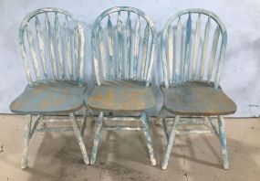 Three Painted Spindle Back Side Chairs