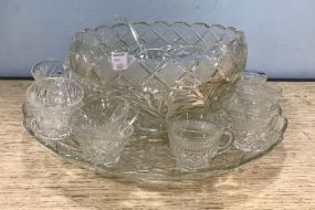 Vintage Pressed Glass Punch Bowl Set