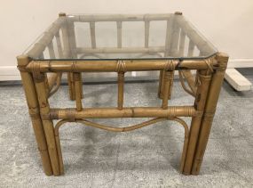 Bamboo Style Square Glass Top Side Table