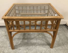 Bamboo Style Glass Top Side Table