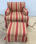 French Style Striped Chair and Ottoman