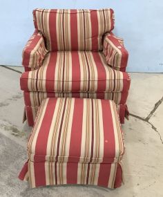French Style Striped Chair and Ottoman