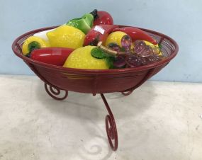 Moder Decor Red Wire Basket with 28 Glass Fruits