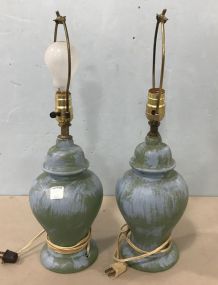 Pair of Painted Glass Vase Lamps