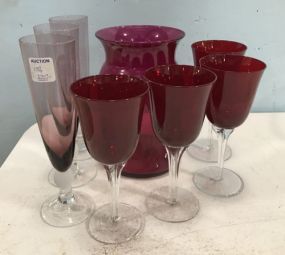 Ruby Red Stemware, Jar, and Gray Wine Glasses