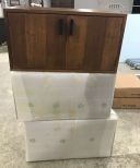 Three Metal Wood Finish Storage Cabinet