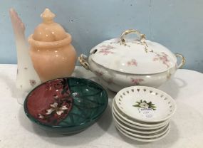 Depose France Tureen, Alabaster Jar, Flute, and Dishes