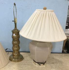Brass Lamp and Pink Glass Lamp