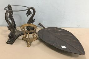 Metal Fish Glass Bowl Stands and Decorative Leaf Tray