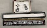 Vintage Sterling Silver Siam Link Bracelet and Earrings