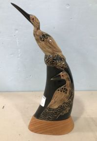 Vintage Mid Century Japanese Carved Ox Horn 