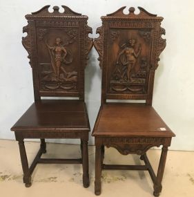 Carved Renaissance Style  Hall Chairs