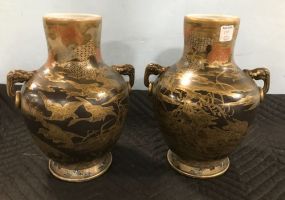 Pair of Japanese Satsuma Style Porcelain Vases