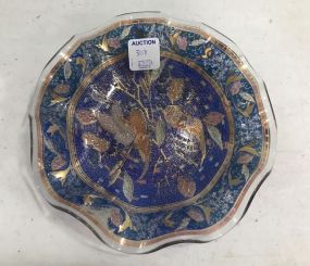 Crimped Art Glass Peacock Dish