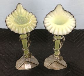 Pair of Glass Opalescent Horn Flutes