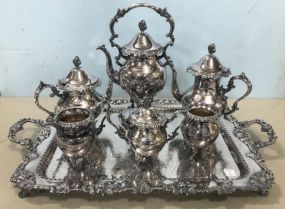 Antique Silver Plate Baroque 7pc Coffee Tea Set with Tray