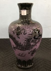 Oriental Dragon Etched Glass Vase