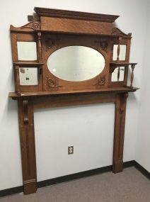 Vintage Oak Fireplace Mantle and Mirror