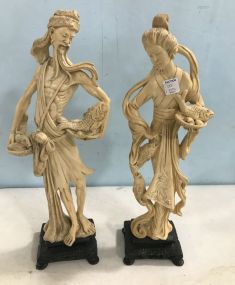 Resin Carved Asian Man and Woman Statues