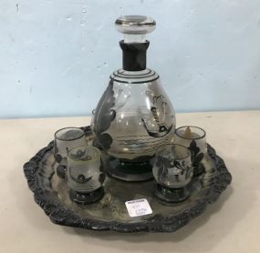 Silver Overlay Glass Liquor Set