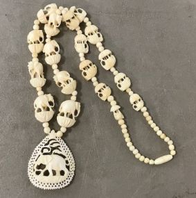 Carved Bone Carved Elephant Necklace