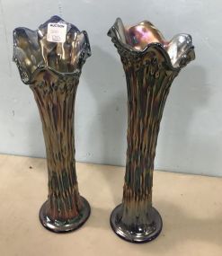 Pair of Carnival Glass Tree Trunk Cobalt Vases