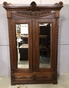 Antique Walnut Victorian Double Door Armoire