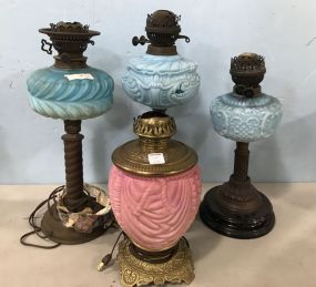 Four Vintage Glass Globe Lanterns and Lamp