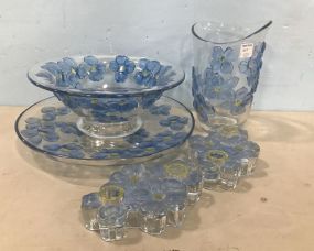 Blue Flower Glass Serving Pieces
