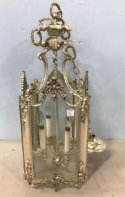 Ornate Silver Tone Metal Hanging Lantern Fixture