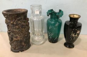 Four Glass and Pottery Decorative Vases