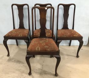 Four Queen Anne Dark Stained Dinning Chairs