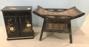 Oriental Style Display Stand and Lacquer Jewelry Cabinet