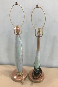 Two Painting Blue Table Lamps
