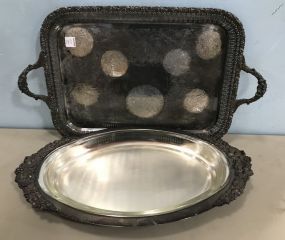 Silver Plate Serving Tray and Glass Lined Dish