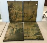 Four Wood City Scene Wall Panels