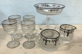 Silver Overlay Glass Pieces