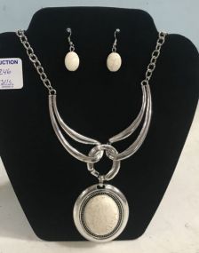 White Faux Stone Necklace and Earrings