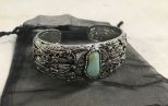 Elaborate Silver Tone Metal Turquoise Stone Cuff Bracelet